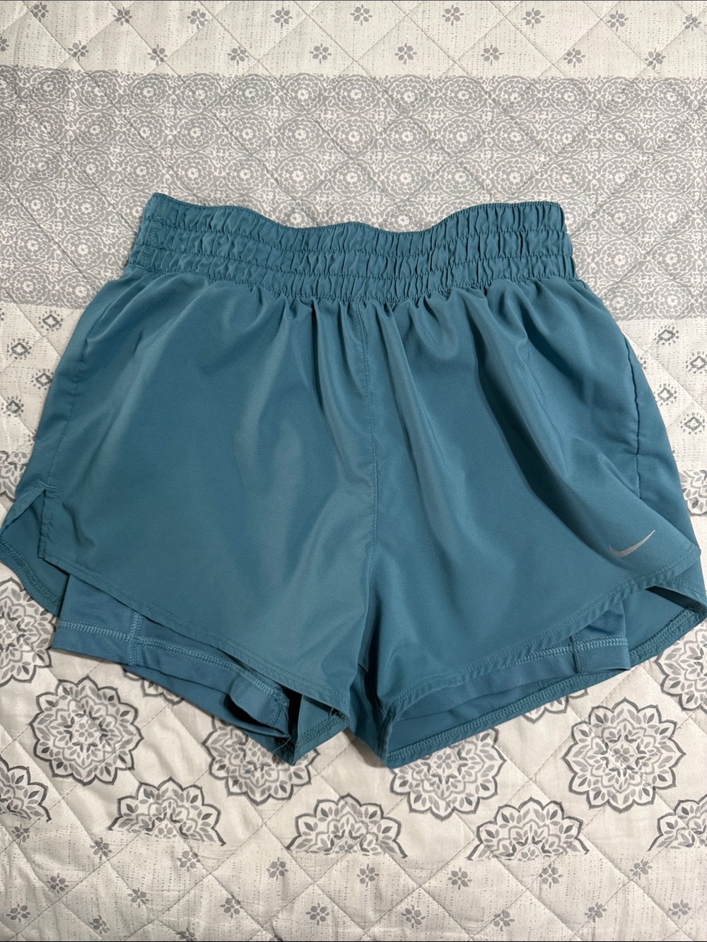 Nike Teal Blue Athletic Shorts with Smocked Waist